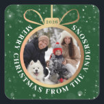 Green Gold Snow Christmas Ornament Holiday Photo Square Sticker<br><div class="desc">Green Gold Snow Christmas Ornament Holiday Photo Square Sticker</div>