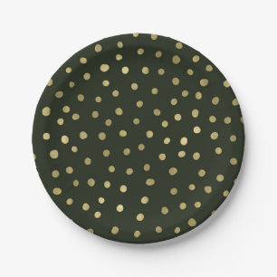 Green & Gold Snow Holiday Party Paper Plates