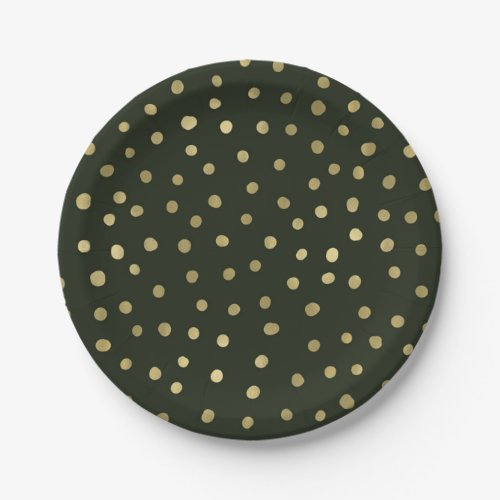 Green  Gold Snow Holiday Party Paper Plates