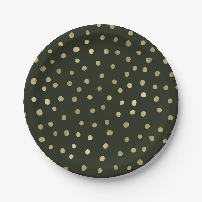 Green & Gold Snow Holiday Party Paper Plates (Front)