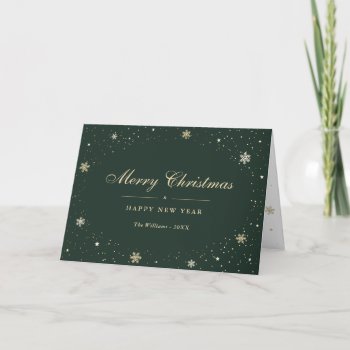 Green Gold Snow Stars Snowflakes Holiday Card by CustomGreetingCards_ at Zazzle