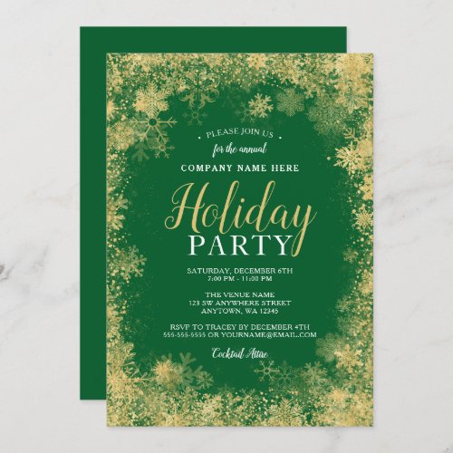 Green Gold Snowflake Corporate Holiday Party Invitation