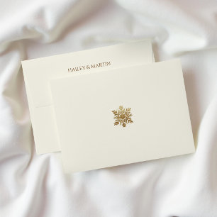 Green Gold Snowflake Holiday Return Address  Envelope