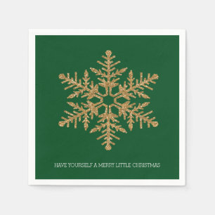 Green Gold Snowflake Paper Napkins