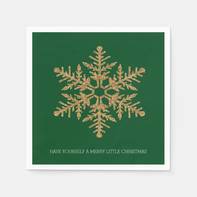 Green Gold Snowflake Paper Napkins (Front)