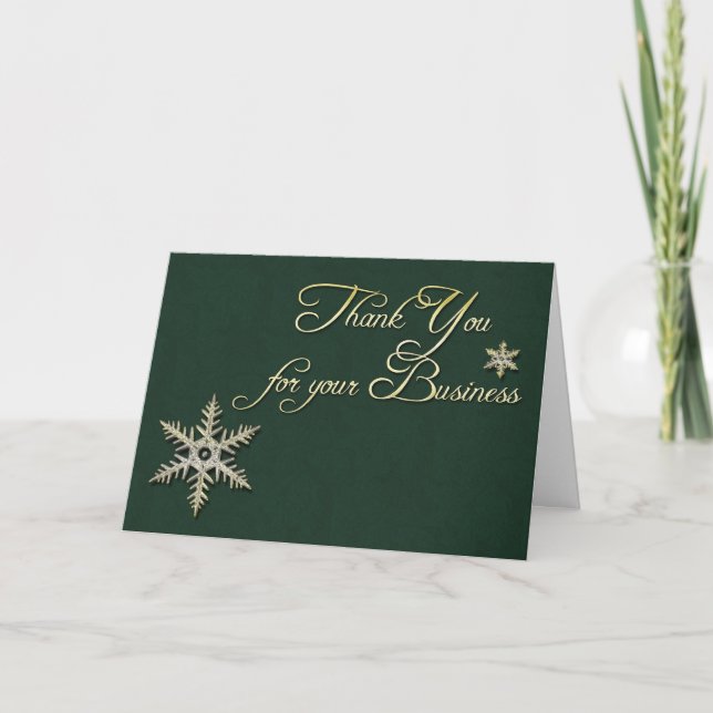 Green Gold Snowflake Thank You Card (Front)