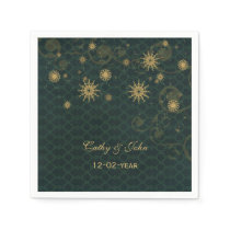 green gold Snowflakes personalized wedding napkin