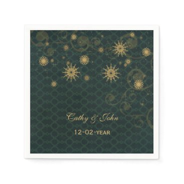 green gold Snowflakes personalized wedding napkin