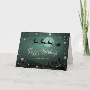 Green Gold Snowflakes Santa Reindeer Photo Holiday Card