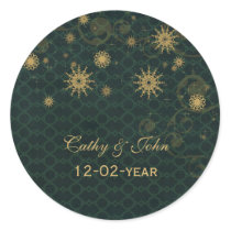 green gold Snowflakes wedding favor stickers
