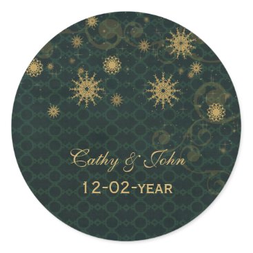 green gold Snowflakes wedding favor stickers