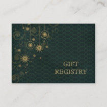 green gold Snowflakes wedding gift registry Enclosure Card