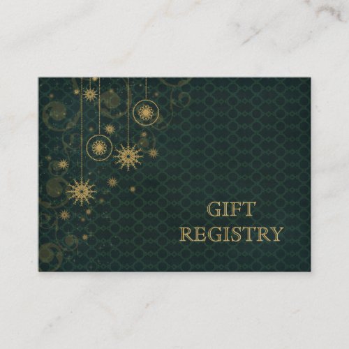 green gold Snowflakes wedding gift registry Enclosure Card