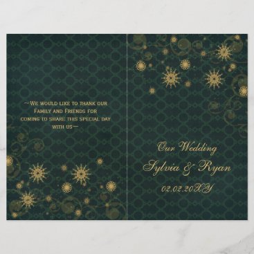 green gold Snowflakes wedding programs folded
