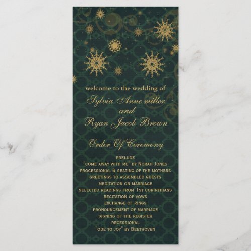 green gold Snowflakes wedding programs tea length