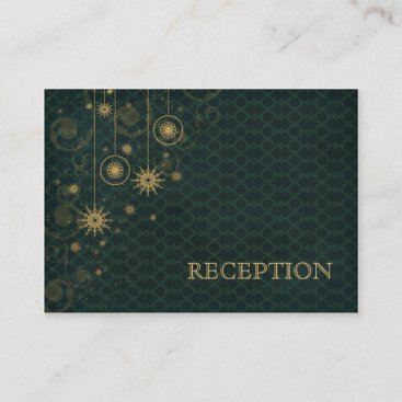 green gold Snowflakes wedding reception invite