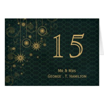 Green Gold Snowflakes Wedding Table Numbers by blessedwedding at Zazzle