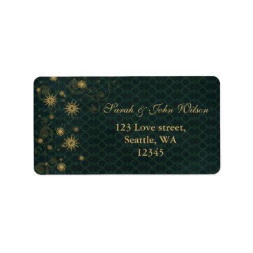 green gold Snowflakes Winter address label