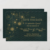 green gold Snowflakes Winter  save the date (Front/Back)