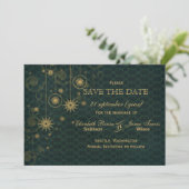 green gold Snowflakes Winter  save the date (Standing Front)