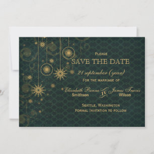 green gold Snowflakes Winter save the date