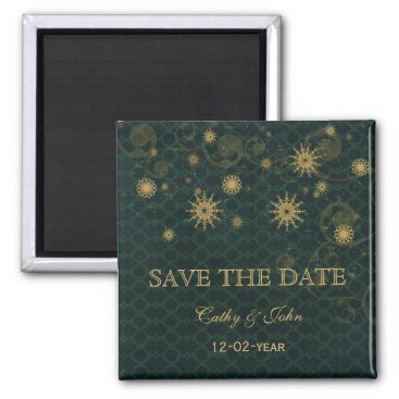 green gold Snowflakes Winter save the Date Magnet