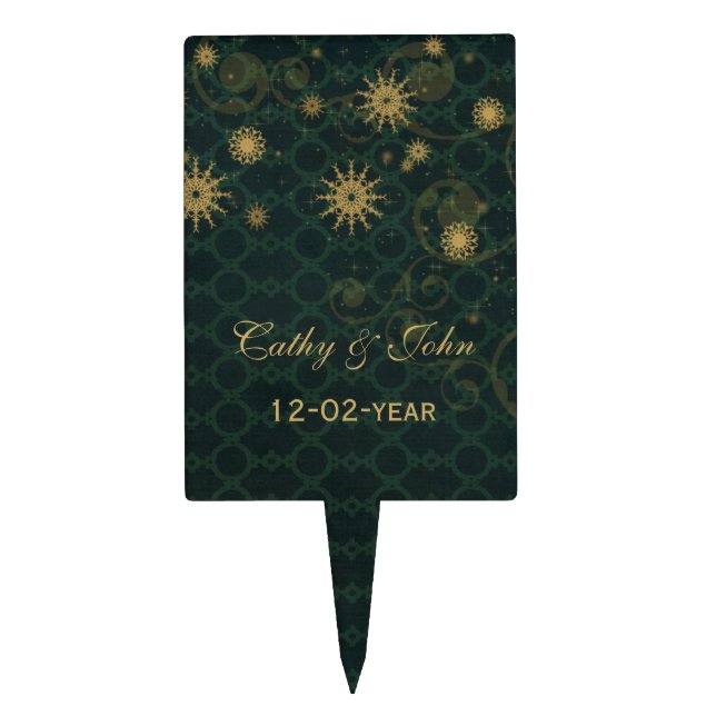green gold Snowflakes Winter wedding  cake picks (Front)