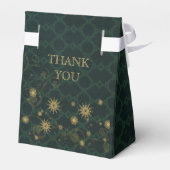 green gold Snowflakes Winter wedding favor box (Back Side)
