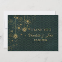 green gold Snowflakes Winter  wedding Thank You Invitation