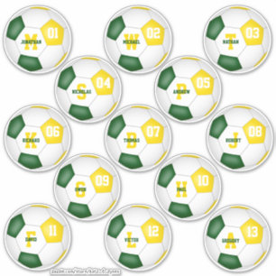 green gold soccer 13 individually personalized sticker
