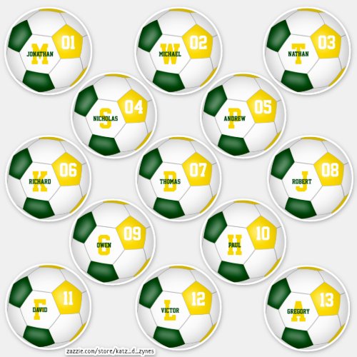 green gold soccer 13 individually personalized sticker