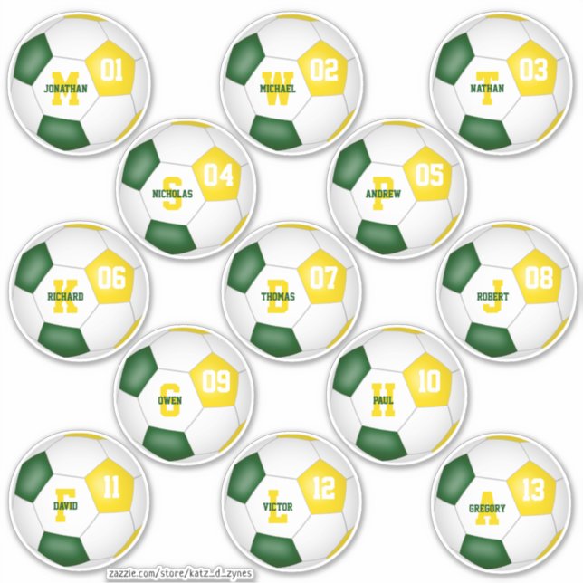 green gold soccer 13 individually personalized sticker (Front)