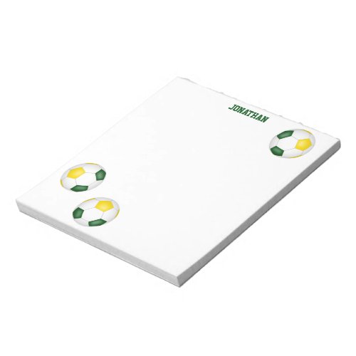 green gold soccer balls accent personalized  notepad