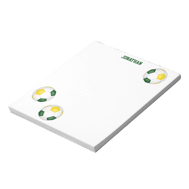 green gold soccer balls accent personalized  notepad (Rotated)