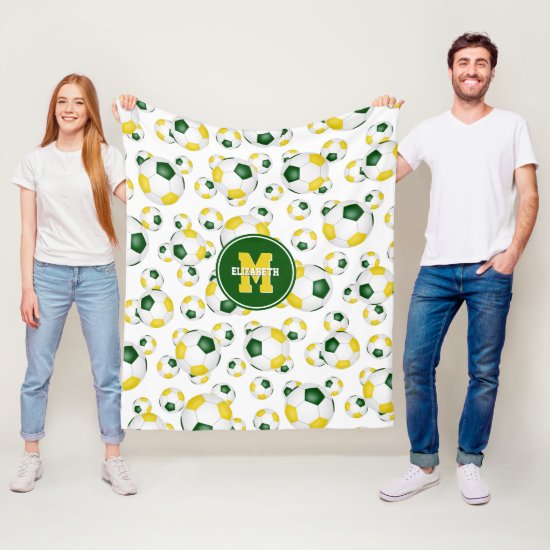 green gold soccer balls girls boys sports room fleece blanket