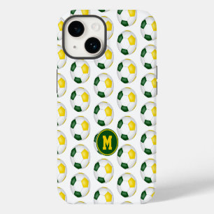 green gold soccer balls pattern monogrammed iPhone 14 case