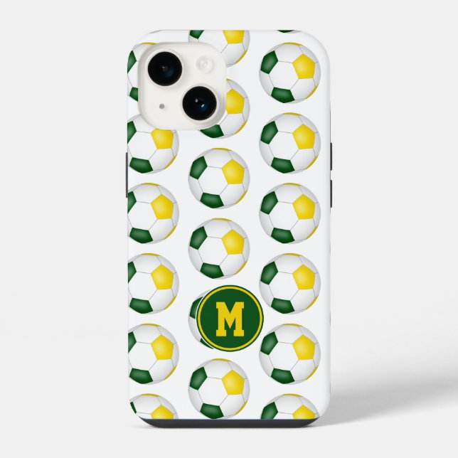 green gold soccer balls pattern monogrammed iphone case (Back)
