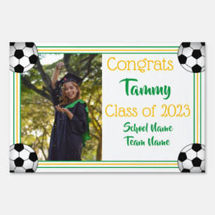 Green & Gold Soccer One Photo Graduation Sign