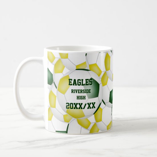green gold soccer school team colors coach gift coffee mug