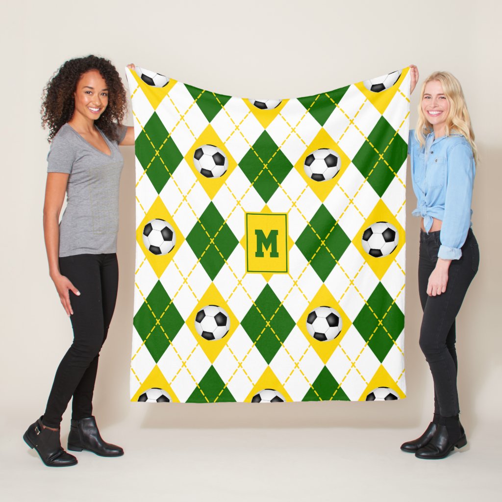 green gold soccer team colors argyle pattern fleece blanket