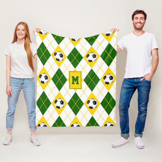 green gold soccer team colors argyle pattern fleece blanket (In Situ)