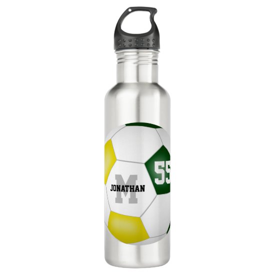 green gold soccer team colors boys girls stainless steel water bottle
