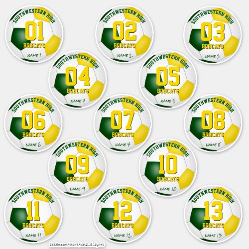 green gold soccer team colors gifts set of 13 sticker