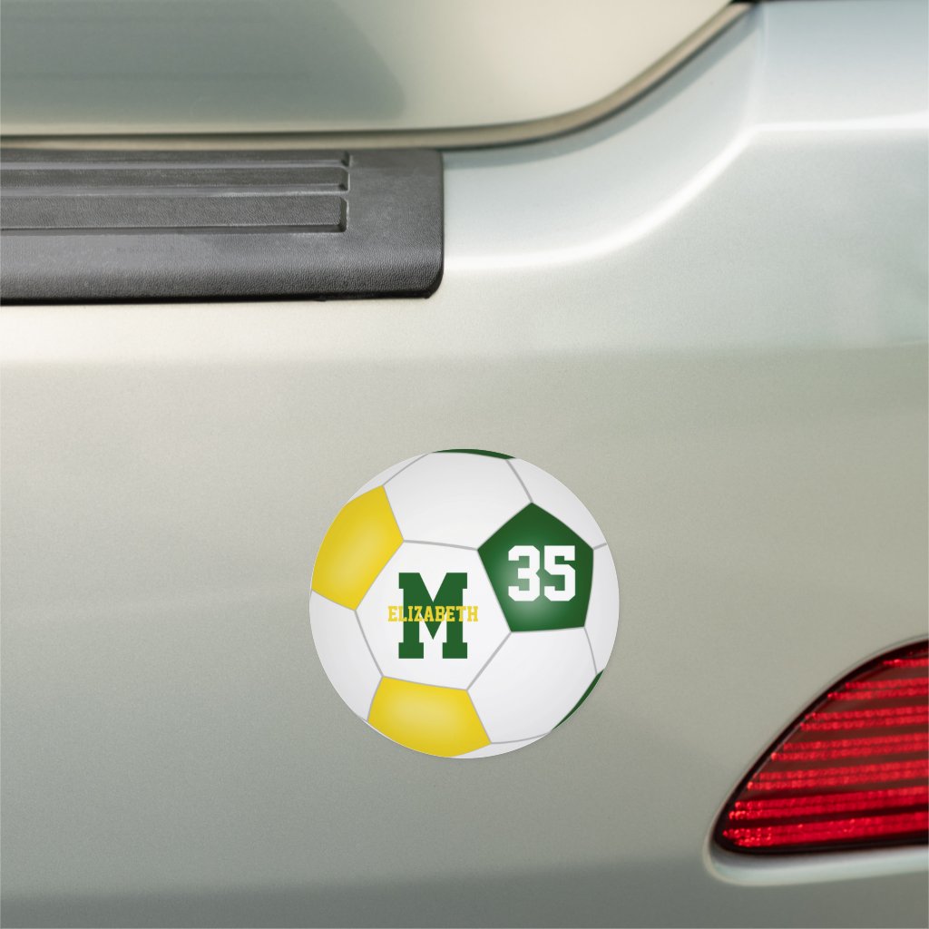 green gold soccer team colors teens locker or car magnet