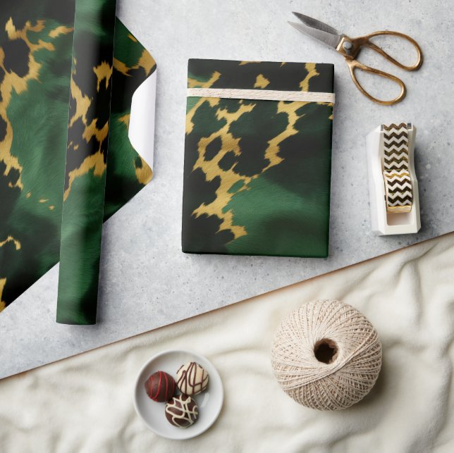 Green Gold Southwest Cowboy Cowgirl Cowhide Wrapping Paper (Crafts)