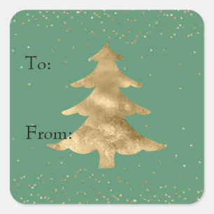 Green Gold Sparkle Dots Christmas Tree Square Sticker