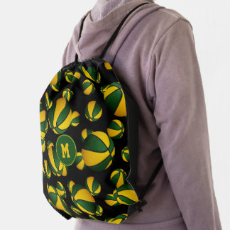 green gold sports team colors boy girl basketball drawstring bag