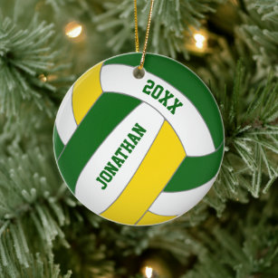 green gold sports team colors boys volleyball ceramic ornament