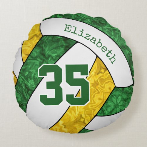 green gold sports team colors girls volleyball round pillow