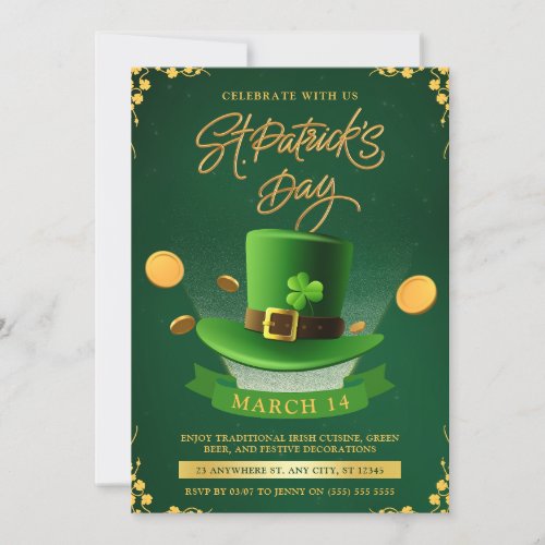 Green  Gold St Patricks Day Celebration Party Invitation